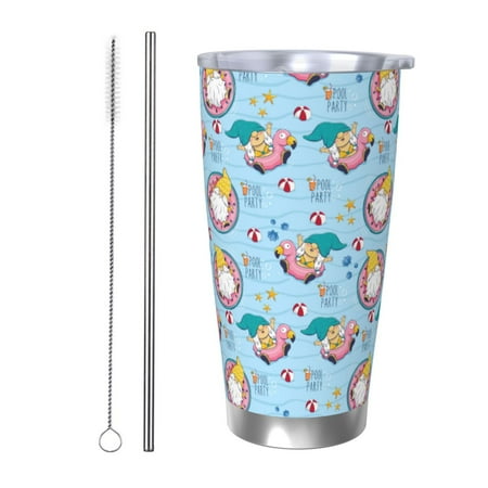 

Ocsxa Gnome Pool Party Pattern 20oz Travel Coffee Mug with Flip Lid Stainless Steel Insulated Insulated Coffee Mug Thermal Cup with Splash Proof Sliding Lid-Straw Two-piece Set
