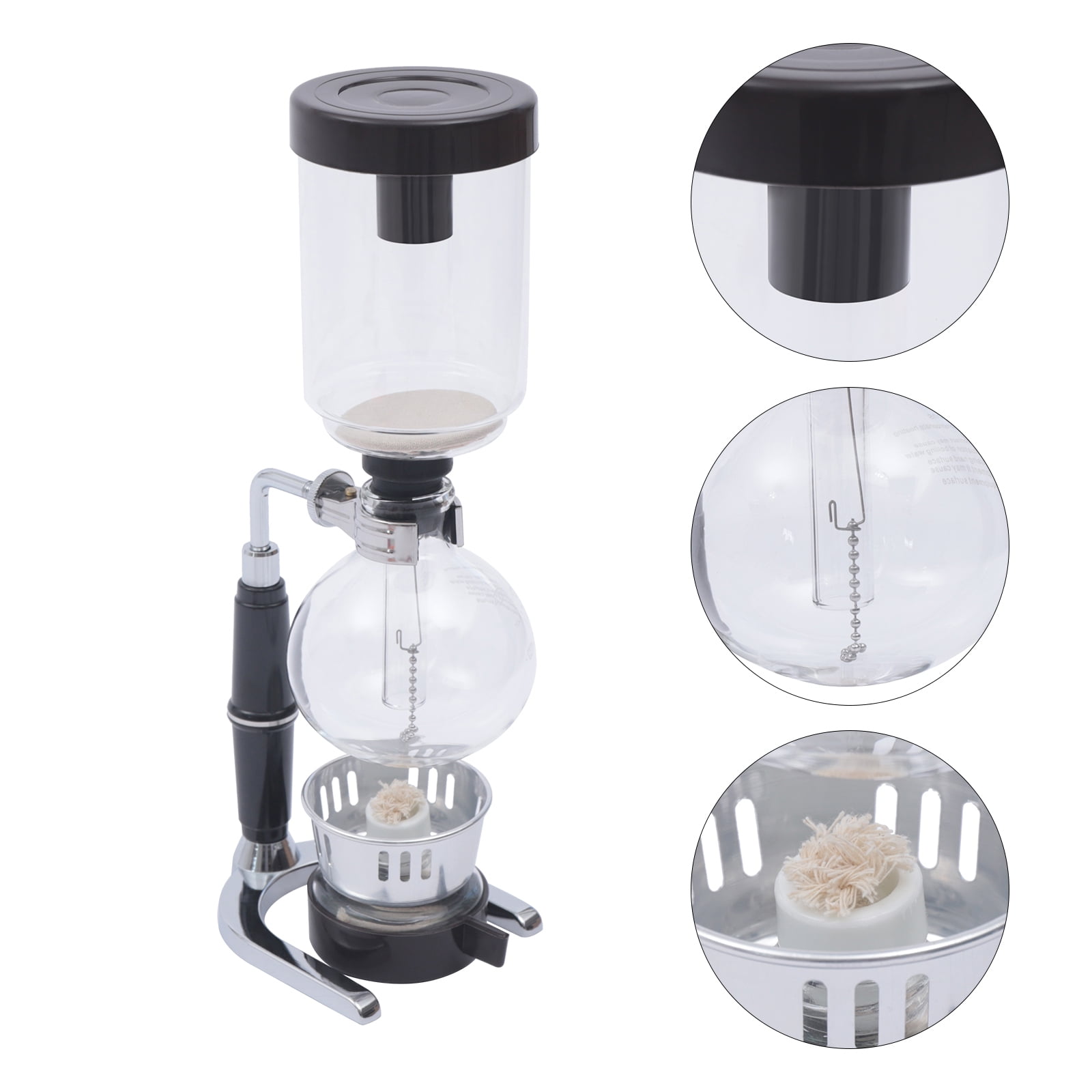 Black Glass Stainless Steel 13x36.5cm Siphon Coffee Pot 360ml Alcohol Lamp Coffee Maker Retro Coffee Set