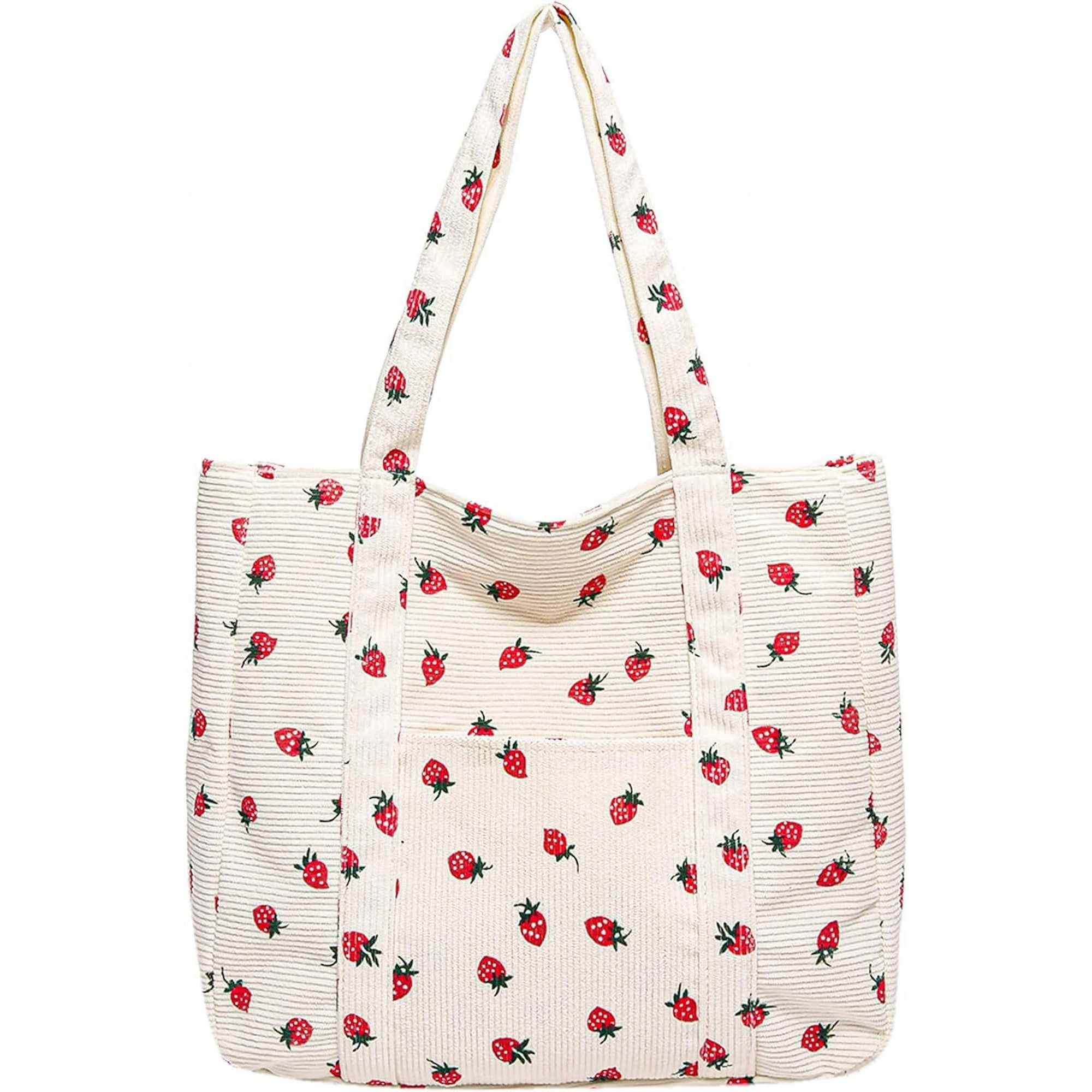 Cute Strawberry Corduroy Crossbody Purse For Women - Small Kawaii Tote Bag With Adjustable Strap