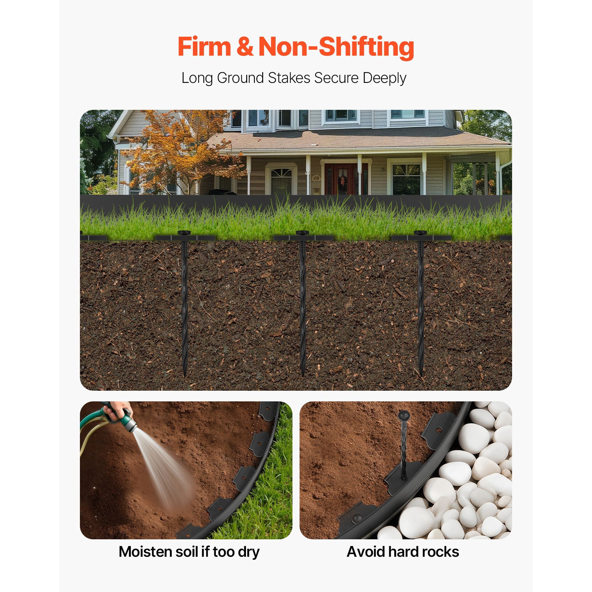 Landscape Edging 20ft x 2in Plastic Garden Border with 120 Spikes for Flower Beds Yard Pathway