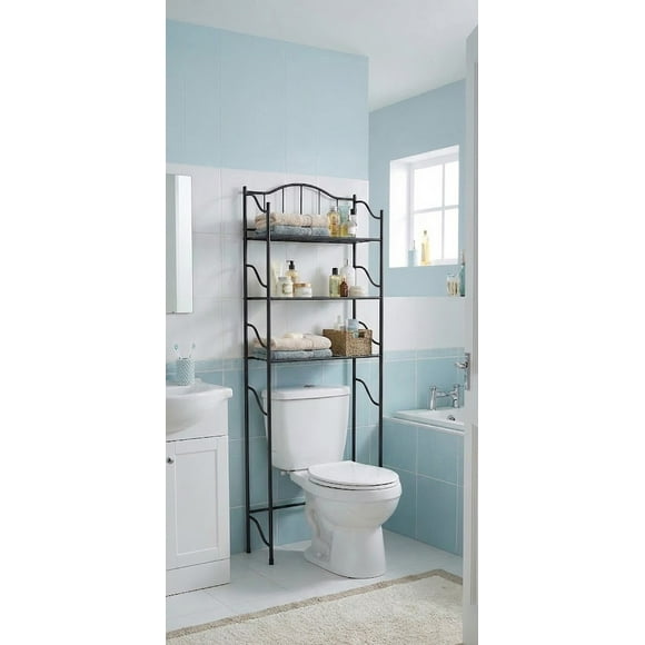 Nola Home Over The Toilet Storage Shelf, 3-Tier Space Saver Bathroom Shelves, Freestanding Metal Organizer, Black