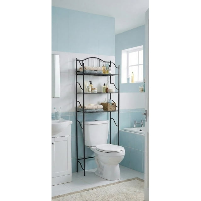 Nola Home Over The Toilet Storage Shelf, 3-Tier Space Saver Bathroom Shelves, Freestanding Metal Organizer, Black