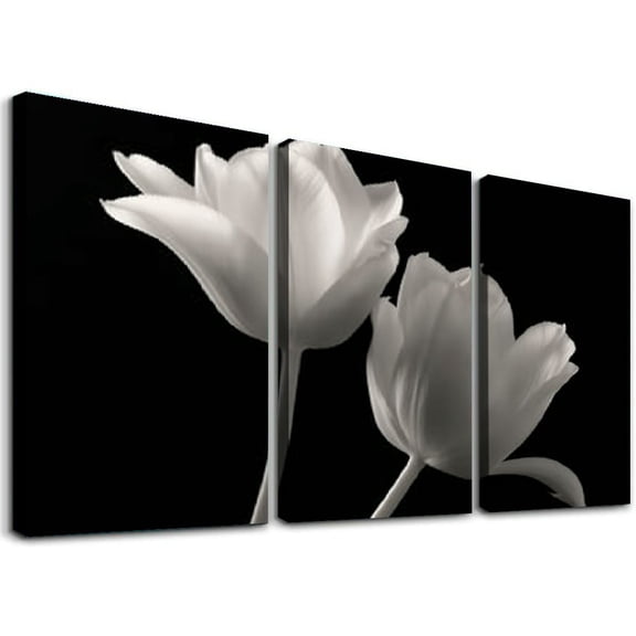 PRATYUS Fall Decor Simple Black and White Flowers Canvas Wall Art 3 Piece Set Modern Art 12x16x3pcs