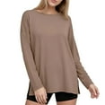 thumbnail image 5 of asdoklhq Workout Tops for Women Oversized Long Sleeve Workout Tshirts with Side Slit Fall Fashion Gym Casual Basic Tops Style Loose Tees for Daily Fitness Beige XL, 5 of 6
