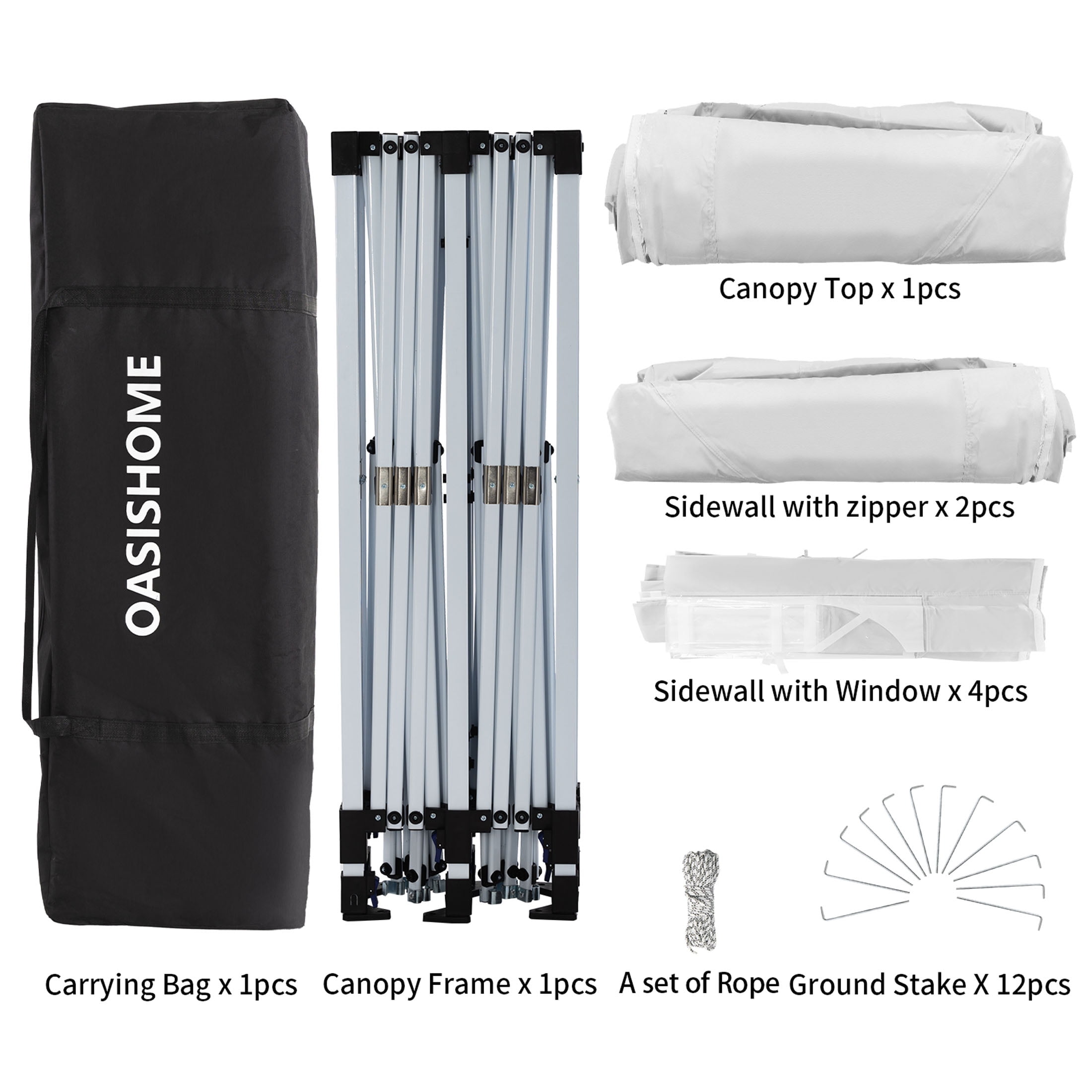 OASISHOME 10'x20' White Pop-Up Canopy Gazebo Tent, with 6 Removable Sidewalls, Windows, Carrying Bag - for Patio/Outdoor/Wedding Events