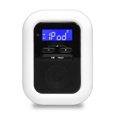 PYLE PICL36B - iPod iPhone Dock Clock Radio with FM Radio, LED Nightlight, Dual Alarm Clock & AUX Input for Samsung Galaxy, iPhone 5 and Other