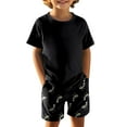 thumbnail image 2 of Rovga Ensemble de Pyjama 2-3 Ans pour Garçon, Col Rond, Manches Courtes, Couleur Unie, Haut et Short, Coupe Décontractée, Noir, 2 of 7