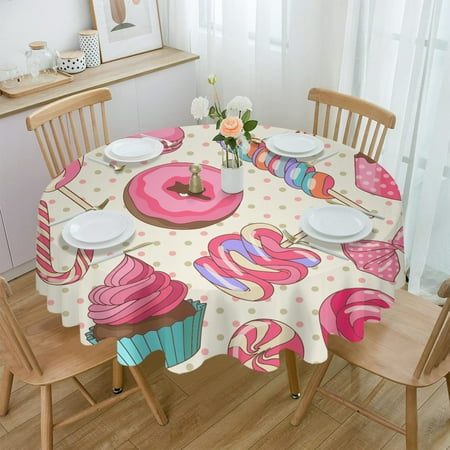

Delicious Food Donut Dots Round Waterproof Tablecloth Picnic Decorative Table Cover Home Party Wedding Dining Room Table Cloth