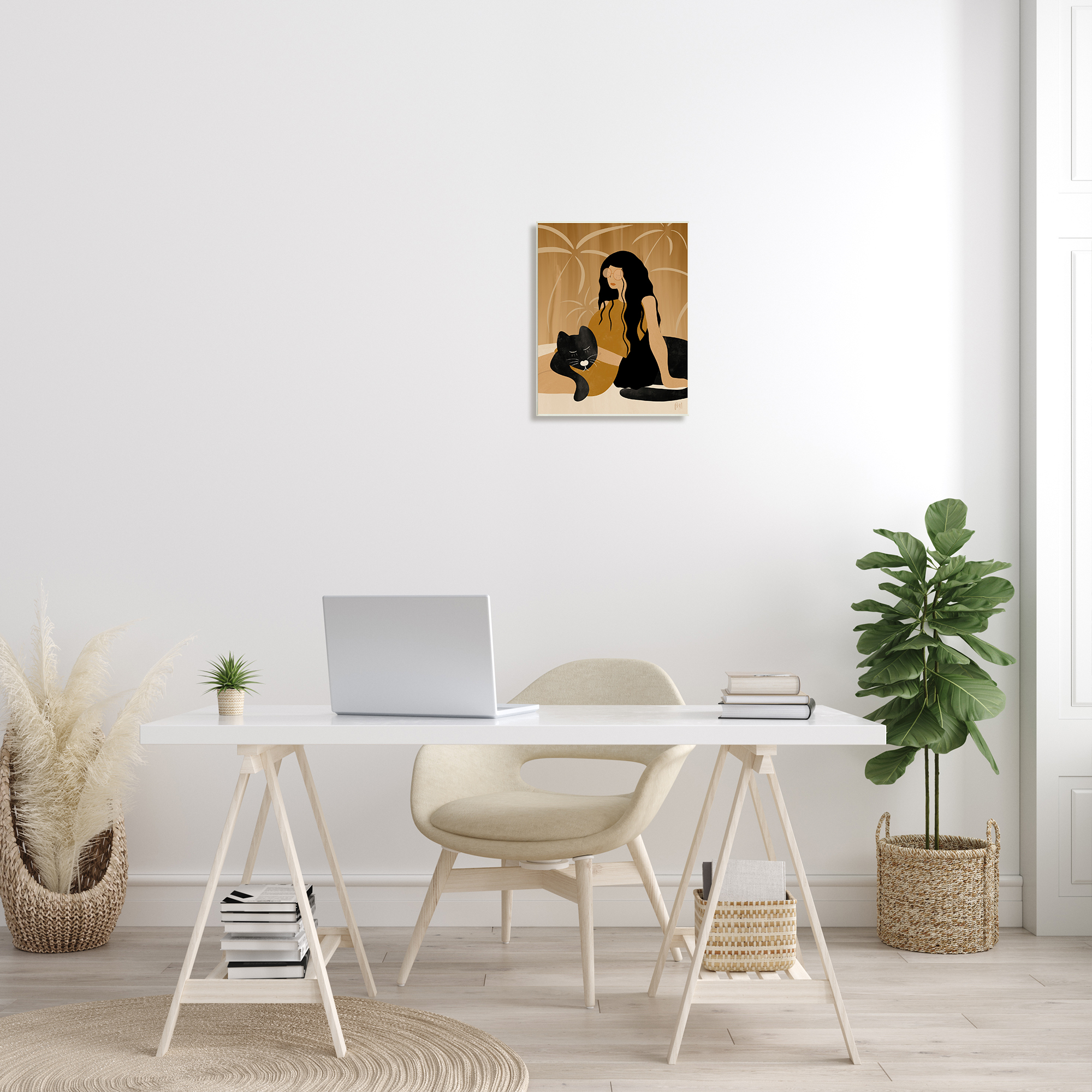 Stupell Indtries Woman In Jungle Resting with Black Panther,13 x 19,Design by Birch&Ink