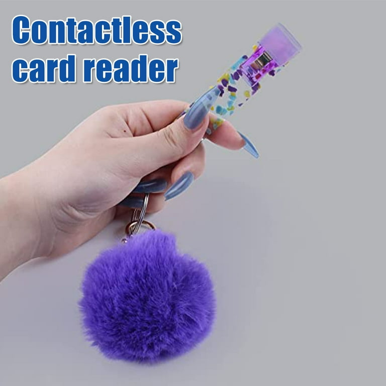 Generic Credit Card Grabber for Long Nails,Acrylic Debit Bank Card Puller  Keychain for Women Plastic Atm Card Clip and Pom Pom Ball