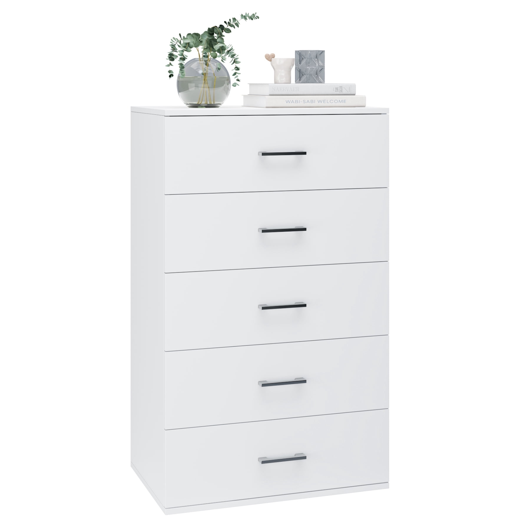Homfa 5 Drawers White Dresser, Vertical Dresser with Metal Handles for Bedroom Living Room