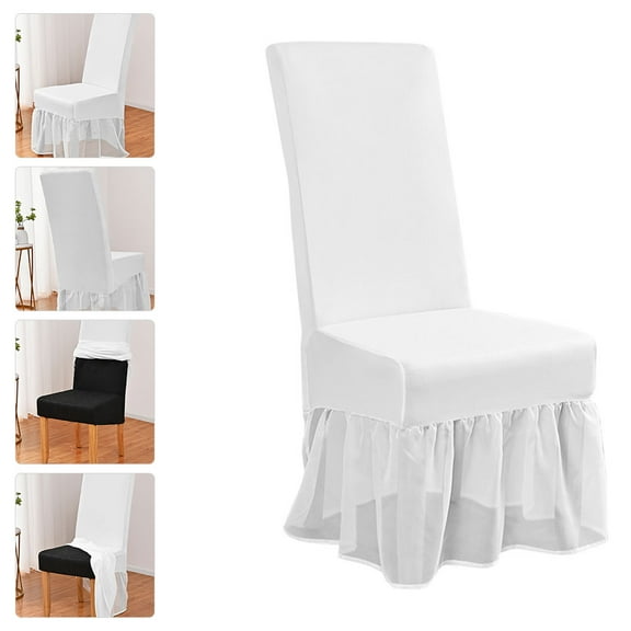 Niceauty Fitted White Dining Room Chair Cover with Skirt Solid Color Decor Cover for Restaurants