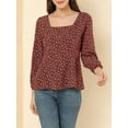 thumbnail image 6 of INSPIRE CHIC Women's Floral Square Neck Long Sleeves Tie Waist Blouse XL Red, 6 of 7