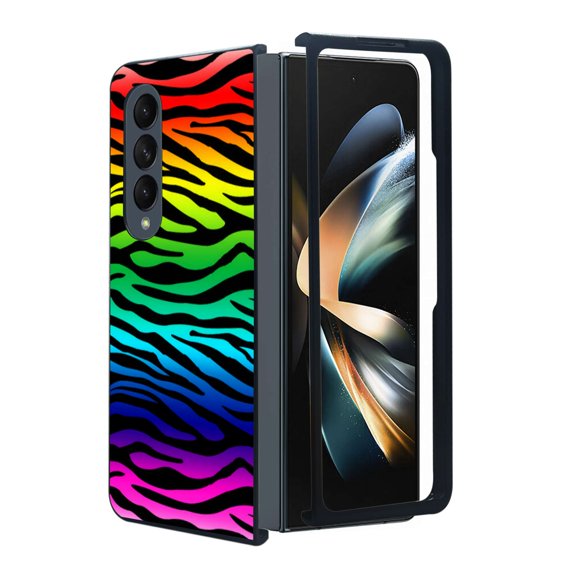 ANJ  Protective Snap-On Design Printed Case Compatible with Samsung Galaxy Z Fold 4 - Rainbow Zebra