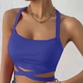 thumbnail image 4 of Public Womens Cropped Tank Tops Trendy Ribbed Sleeveless Square Neck Summer Basic Tops Causal Halter Slim Fit Cross Bandage Shirts Blue XS, 4 of 7