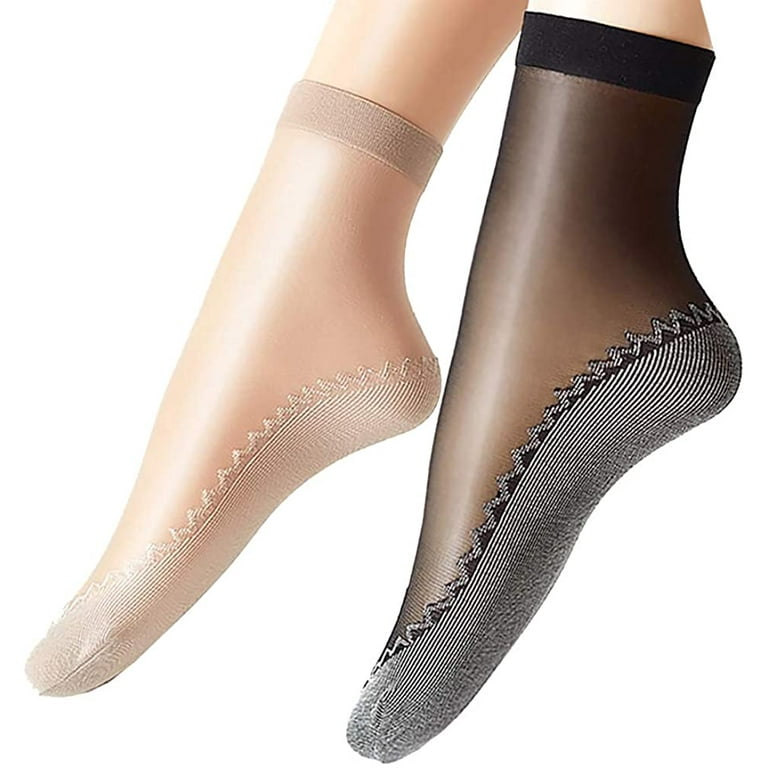 Women's 12 Pairs Silky Anti-Slip Cotton Sole Sheer Ankle High Tights  Hosiery Socks Reinforced Toe