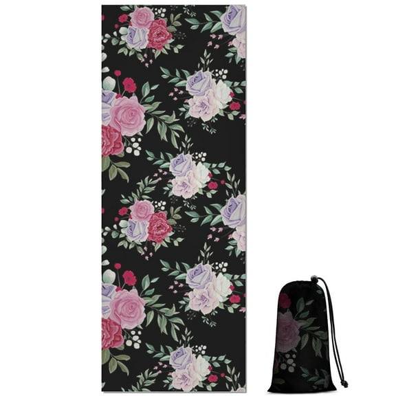 Pioneer Flower Floral Print Pattern Hot Yoga Mat Towel Non Slip for Hot Yoga - Quick-Drying Yoga Mat Cover with 4 Corner Pockets with Travel Bag - Hot Yoga Towel Non Slip 70"x26"