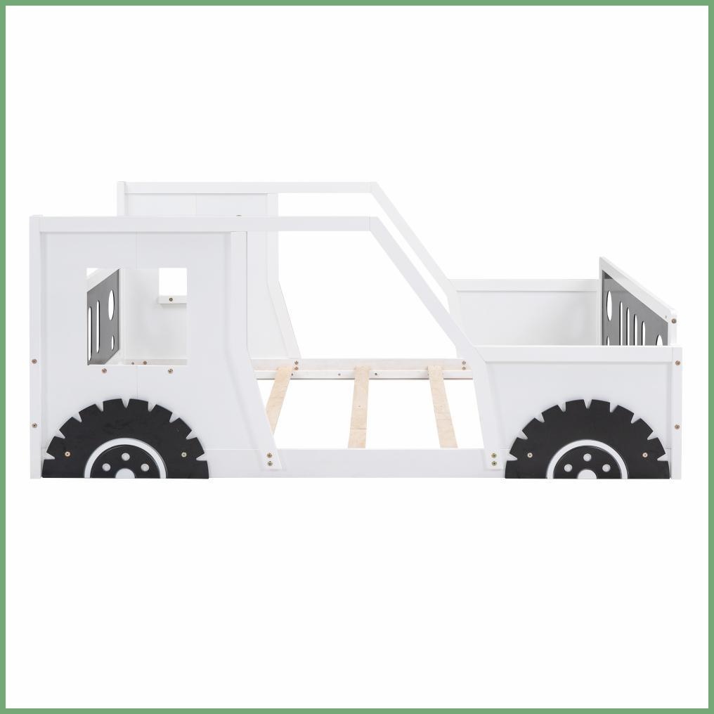 Full Size Pine Wood & MDF Classic Car Platform Bed with Wheels, White for Any Bedroom