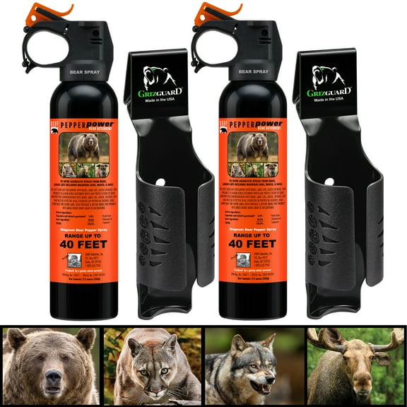 UDAP 15DCH Pepper Power Magnum Bear, Mountina Lion, Coyote, Moose & Dog Pepper Spray with Griz Guard Holster, 40 Foot Spray 9.2 oz, 2 Pack