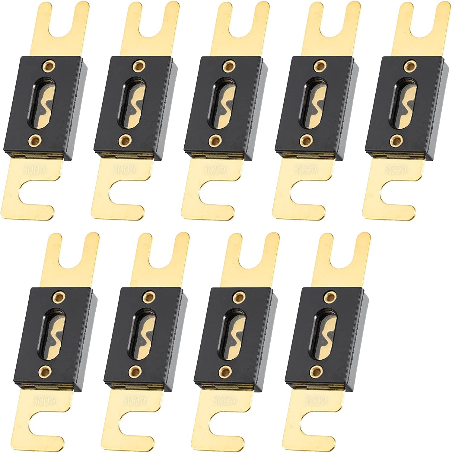 9pcs 300A Gold Tone Plated ANL Fuse Universal Fit for Inverters Car Vehicle Truck Audio