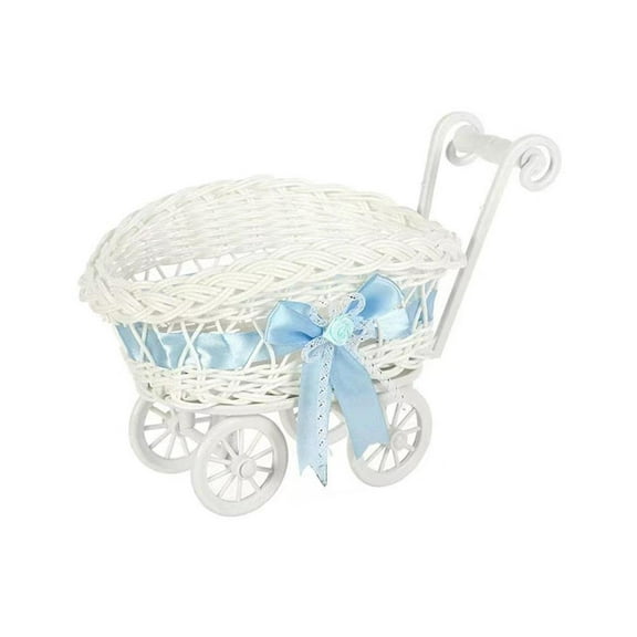 Panier Centre de Table en Rotin Tressé en Forme de Poussette pour Baby Shower, Déco de Fleurs en Forme de Poussette, Accessoire de Photographie, Panier-Cadeau 6.6"x9.3"x5.4"