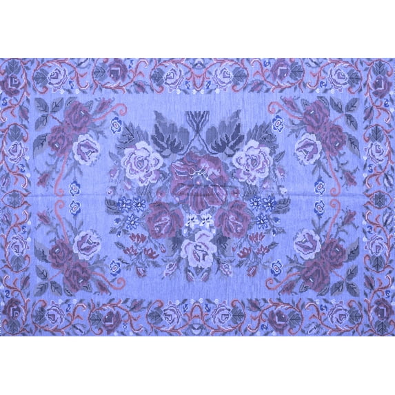 Ahgly Company Machine Washable Indoor Rectangle Medallion Blue French Area Rugs, 5' x 8'