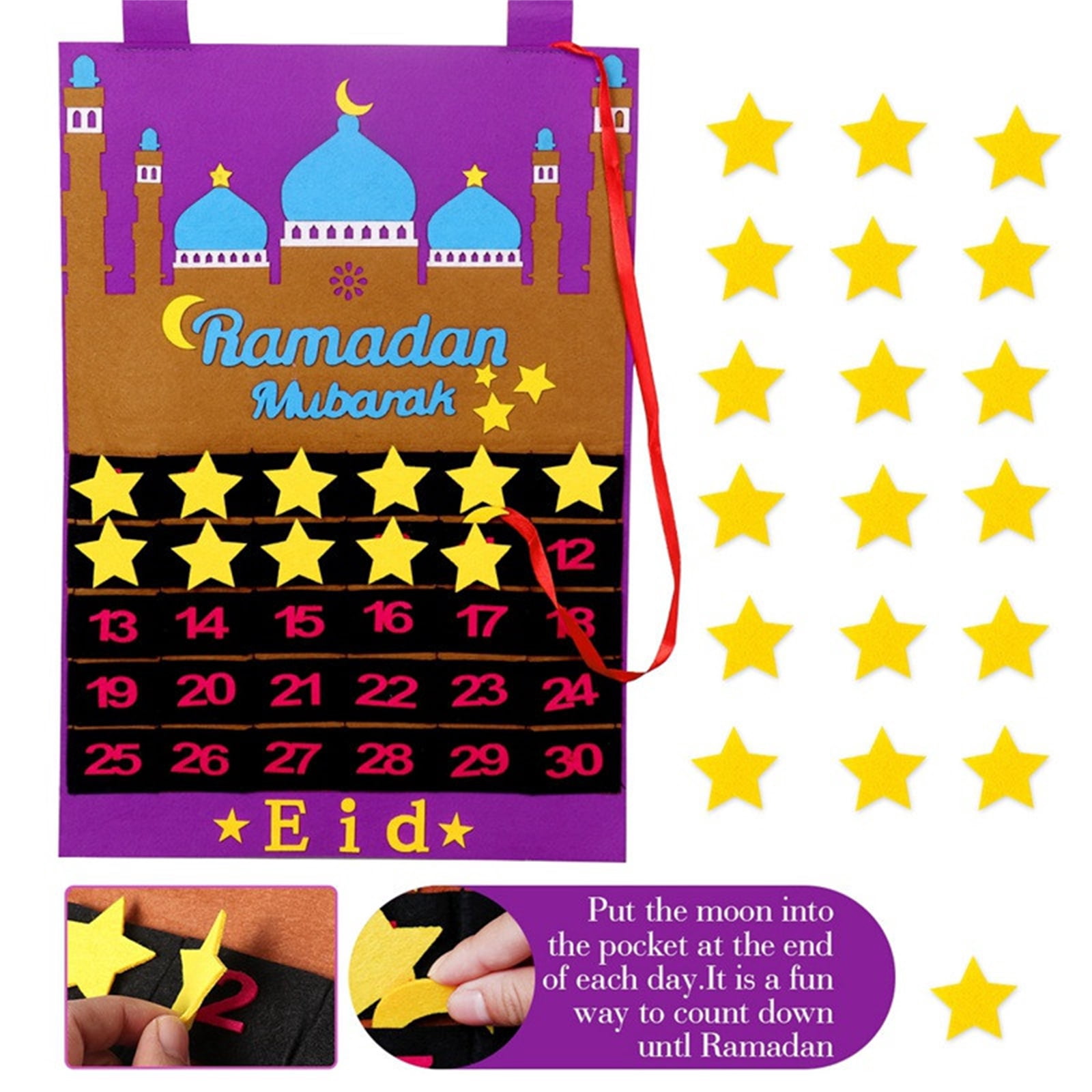 Ramadan Calendar Eid Mubarak Hanging Countdown Calendar, Advent Calendar  2023 Tracker Date Eid Gift Ramadan Decor with 30 Stars for Kids 30 Days -  Walmart.com