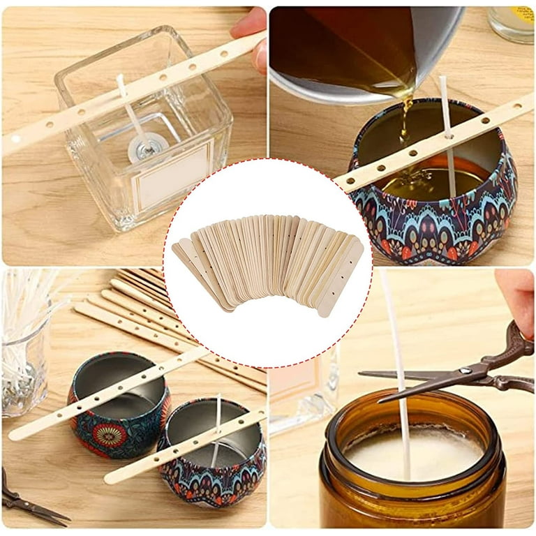 50pcs 3 Holes Candle Wick Holder Candle Wick Bars Wick Clips Wooden Candle Wick Stickers Candle Making Wick Clips Centering Tools