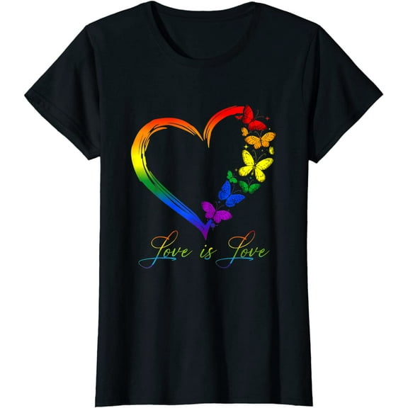 Butterfly Heart Rainbow Love Is Love LGBT Lesbian Pride T-Shirt