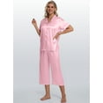 thumbnail image 4 of DAKIMOE Silk Satin Pajama Set for Women Capri Pajamas Short Sleeve Button Down Two Piece Pjs Sleepwear Soft Loungewear Nightwear, 4 of 8