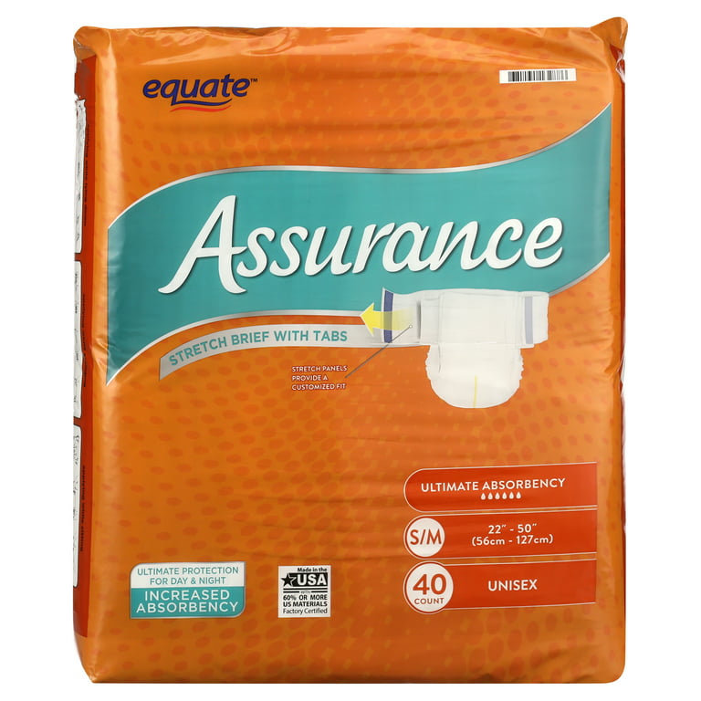 Assurance Unisex Incontinence Stretch Briefs with Tabs, Ultimate  Absorbency, S/M (80 Count) 