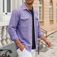 thumbnail image 4 of DPTALR Men's Casual Solid Color Turndown Collar Long Sleeve Shirt with Pockets,Purple,Big and Tall Men XL, 4 of 8