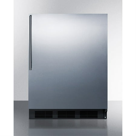 Freestanding counter height refrigerator-freezer for residential use  cycle defrost with a stainless steel wrapped door  thin handle  and white cabinet