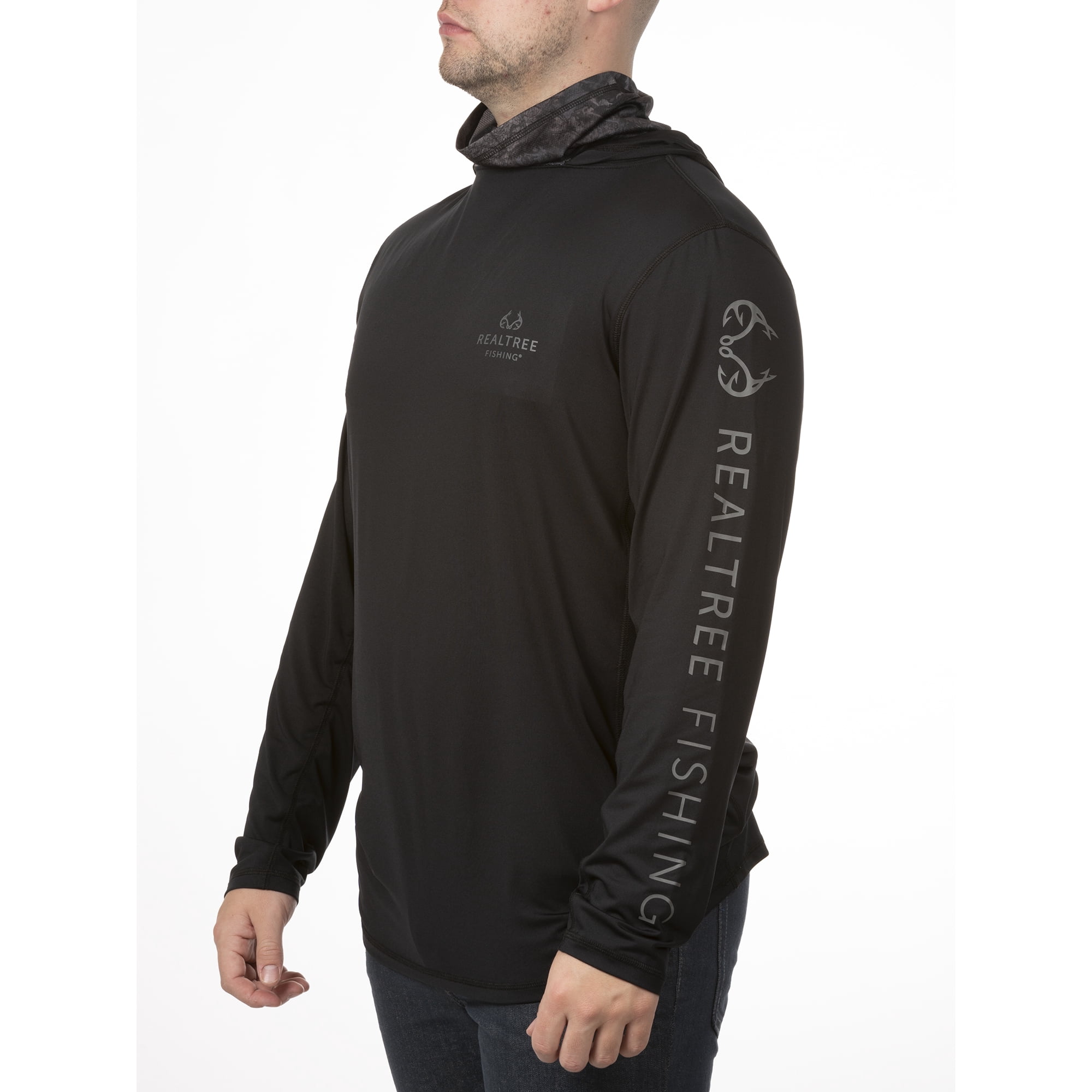 Realtree Men's Long Sleeve Performance Fishing Hoodie with Built-In Neck Gaiter