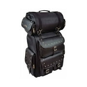 Vance Black Studded Large Deluxe Motorcycle Luggage Travel Touring Sissy Bar Bag