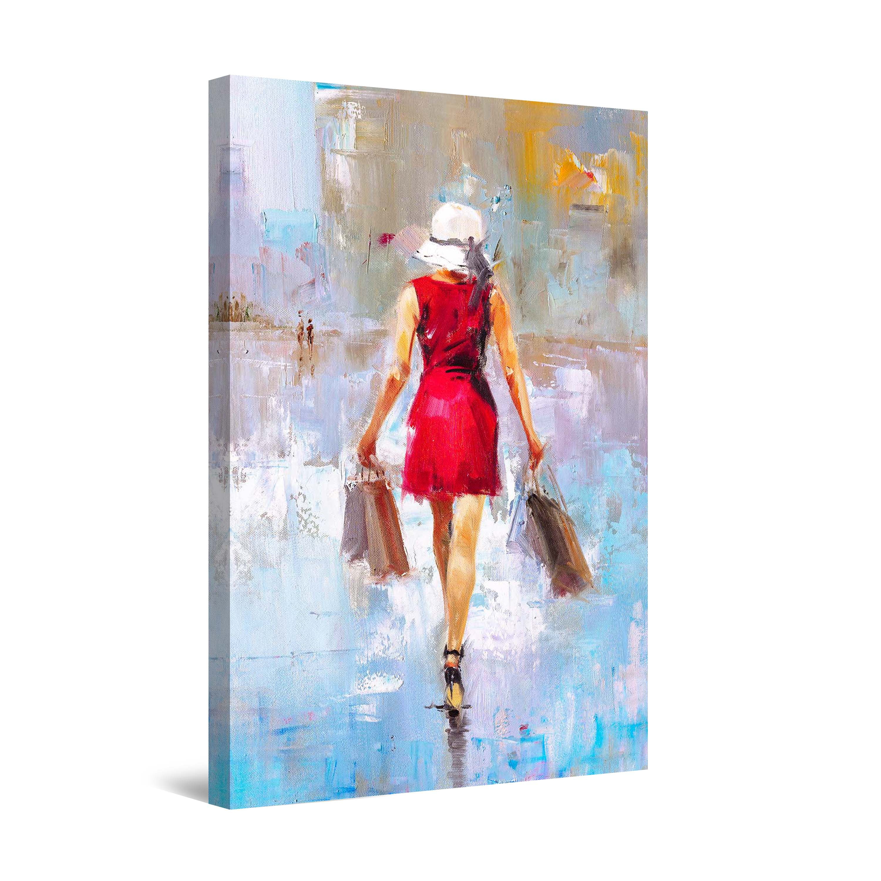 Startonight Canvas Wall Art Abstract - The Devil Wears Prada Lady in Red  Painting - Framed 24