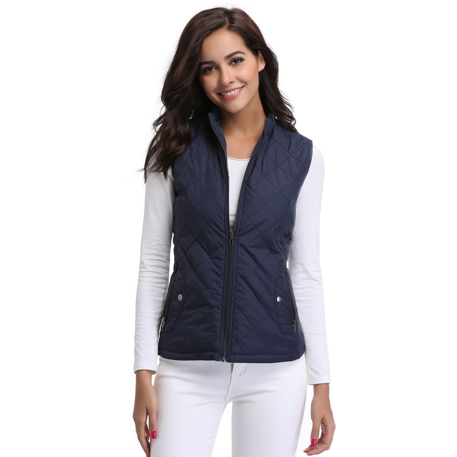 MixMatchy Womens Padded Vest Lightweight Stand Collar Zip-up Quilted Gilet MixMatchy Womens Padded Vest Lightweight Stand Collar Zip-up Quilted Gilet