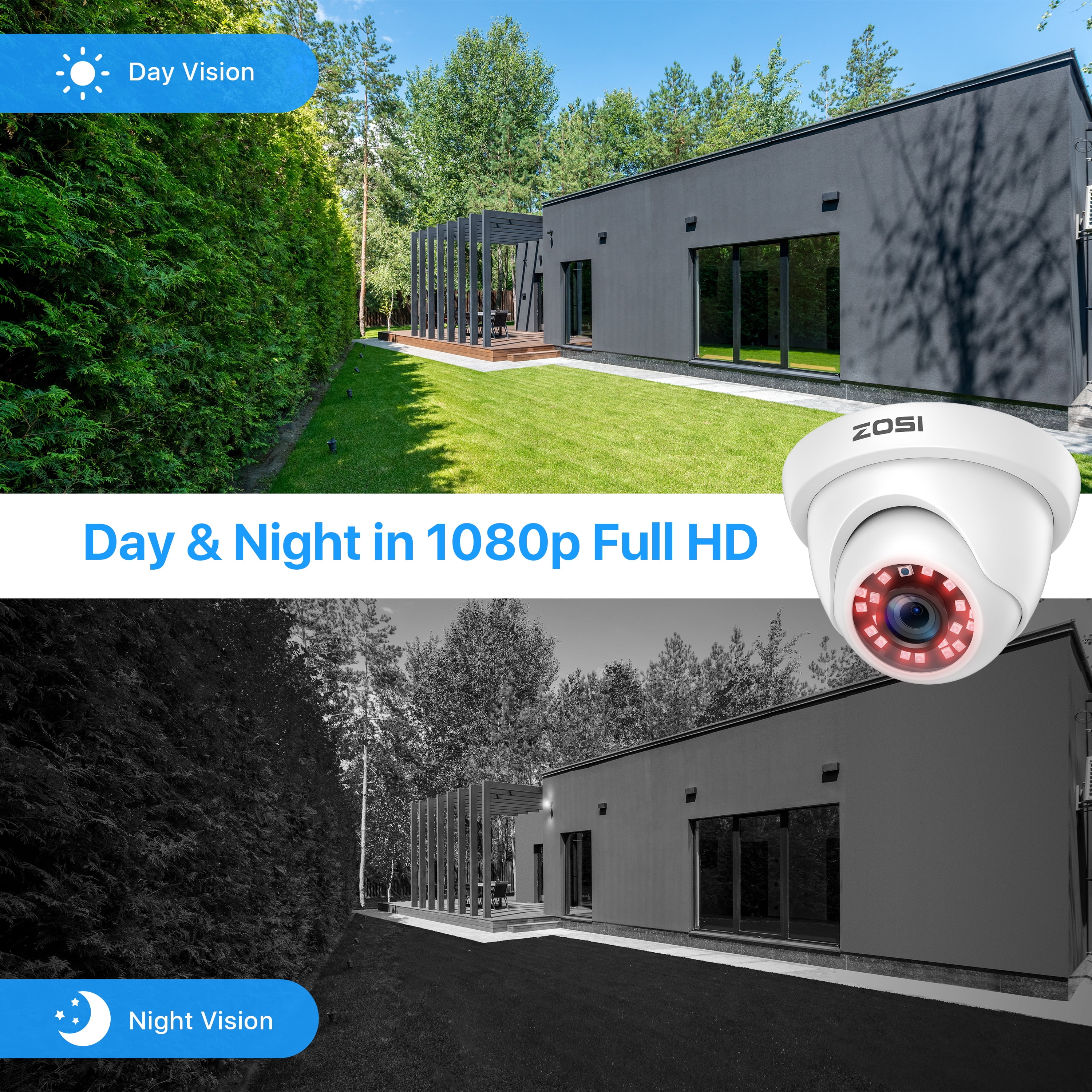 3K Lite Security Camera System, ZOSI 1080P H.265+ 8CH DVR Recorder with 4X HD 1080P Indoor Outdoor Weatherproof CCTV Security Cameras ,AI Human/Vehicle Detection, Motion Alert,Remote Access(No HDD)