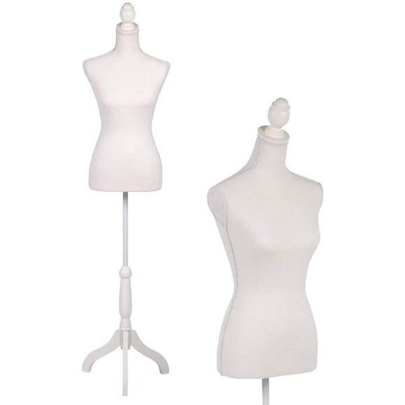 FDW Mannequin Manikin 60”-67”Height Adjustable Female Dress Model Display Torso Body Tripod Stand Clothing Forms (White)