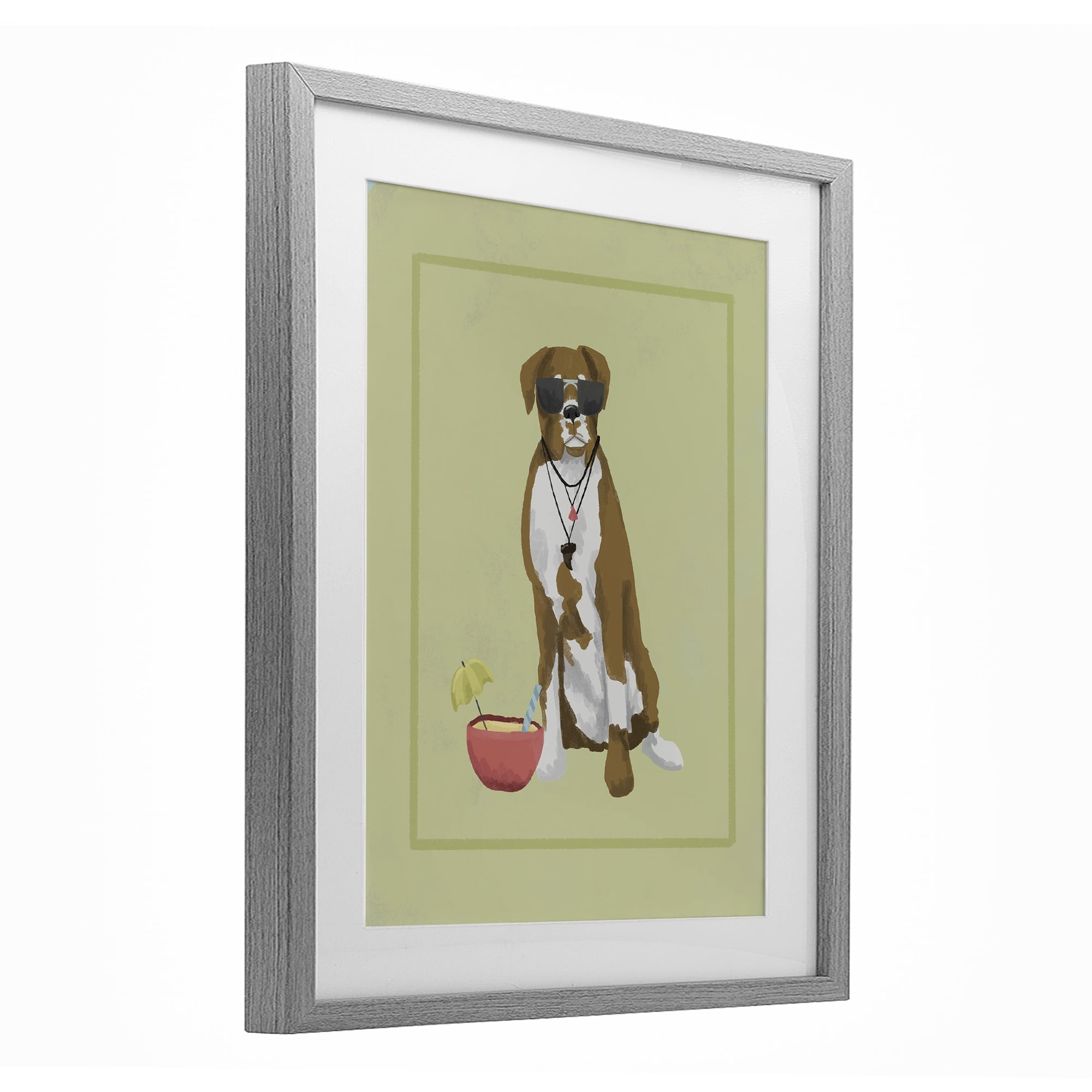Stupell Industries Boxer Beach Day Gray Framed Print Under Glass, design by Sadie Harper