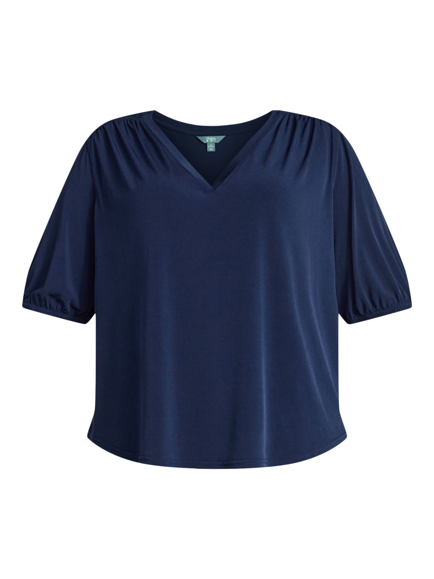 Terra & Sky Women's Plus Size V Neck Tee with Elbow Sleeves, Sizes 0X-5X
