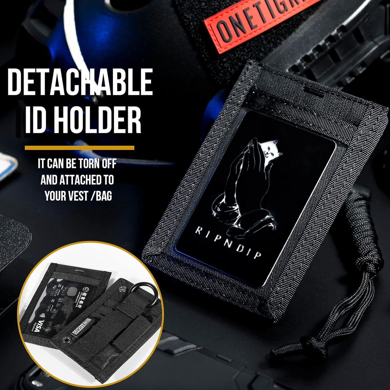 Tactical ID Card Holder Hook & Loop Patch Badge Holder Neck Lanyard Key Ring and Credit Card Organizer