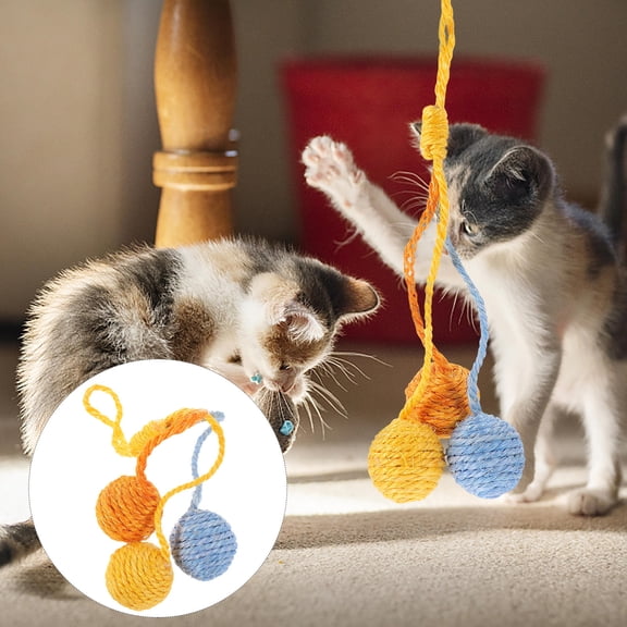 IBASETOY Interactive Cat Exercise Toy Cat Ball Toy Yellow Sisal Indoor 1 Set