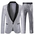 thumbnail image 4 of JAJAHO Sparkly Sequins Suit Set For Men Business Dress Wear Long Sleeve Glitter Button Up Slim Fit Suit Jacket Pants For Formal Wedding 2 Piece Trendy Outfit, 4 of 7
