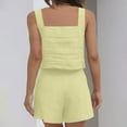 thumbnail image 7 of FRSASU Women 2 Piece Sets Summer Sleeveless Square Neck Crop Tank Top Elastic Waist Shorts Casual Suit Yellow, 7 of 7