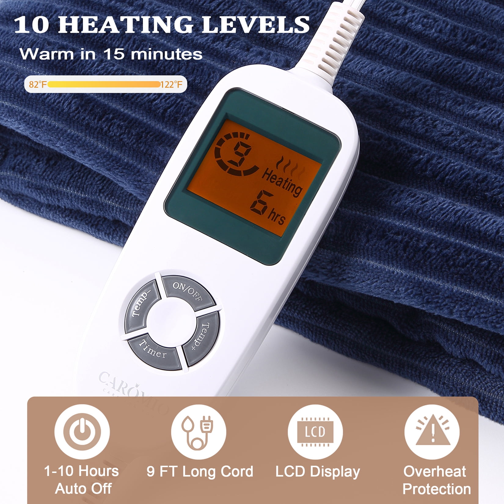 CAROMIO Fast Heating Throw Blanket 10 Heating Levels Machine Washable  Striped Flannel Electric Heated Blanket Throw, 50x60, Teal - Walmart.com