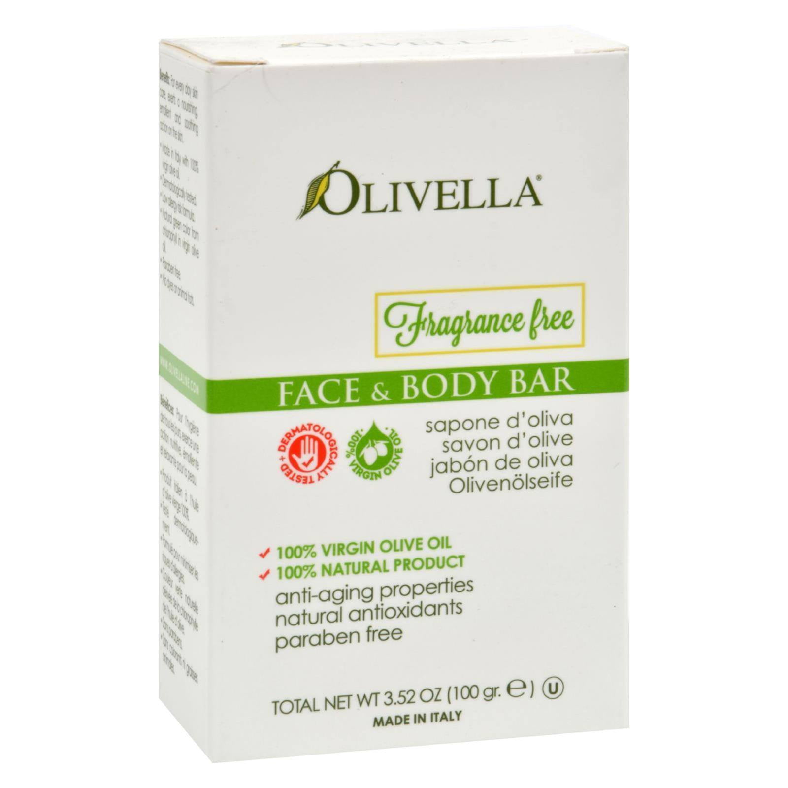 Olivella Fragrance Free Face And Body Bar 3.52 oz