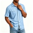 thumbnail image 6 of Ceisia Solid Linen Look Dual Chest Pocket Button Down Short Sleeve Shirts Vintage Casual Summer Mens Tops Light Blue XXL Gift, 6 of 9