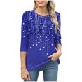thumbnail image 5 of JTZGDY 3/4 Length Sleeve Womens Tops Vintage Floral Printed Summer Ruched Pleated Crewneck Tunic Blouse Dressy Casual Graphic T-Shirts Trendy 2025 Clothes Dark Blue XXL, 5 of 7