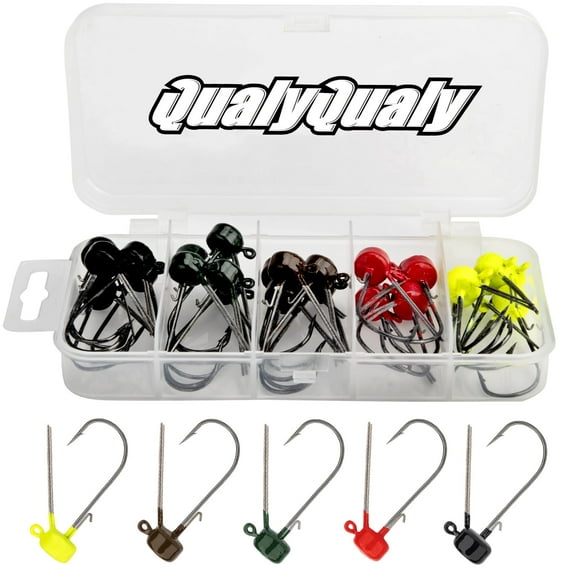 QualyQualy Ned Rig Jig Heads, Ned Rig Baits Kit for Bass Fishing 25PCS Ned Jig Hooks Mushroom Head Jigs Fishing Hooks Weedless Fishing Hooks, 1/8oz 1/6oz 1/5oz